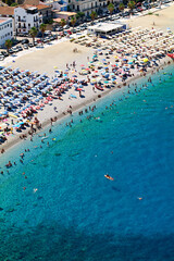 The city of Scilla Calabria Italy. Leisure time at Marina Grande beach in summer