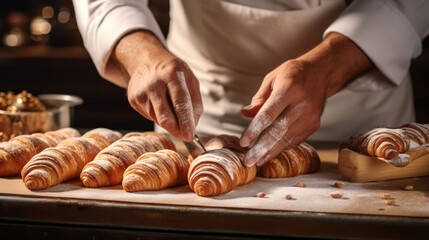 hands of a baker making delicate French pastries generative ai - obrazy, fototapety, plakaty