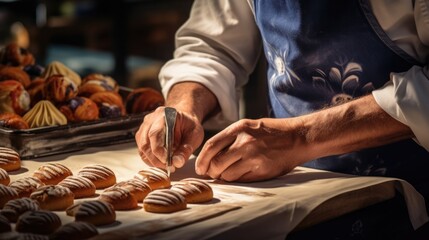 hands of a baker making delicate French pastries generative ai