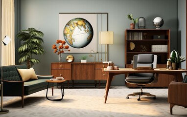 Iconic Furniture in a Mid-Century Modern Office Setting.
