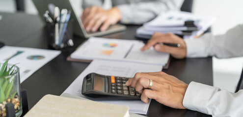 Auditor or internal revenue service staff, Business women checking annual financial statements of...
