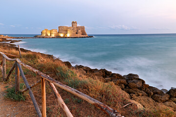 Isola di Capo Rizzuto. Calabria Italy. The Aragon castle at Le Castella at dusk.