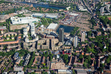 Aerial view of the redeveloped 'Surrey Quays' in South London, UK