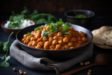 Chana masala in a bowl, Indian Punjabi Chickpea spicy curry dish - obrazy, fototapety, plakaty