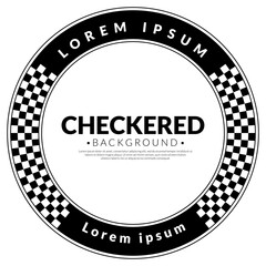 Abstract checkered round frame. Race flag logo. Racing concept. Chess pattern on white background. Border template