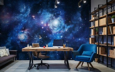 Craft a Celestial-Themed Office with Galaxy Mural.