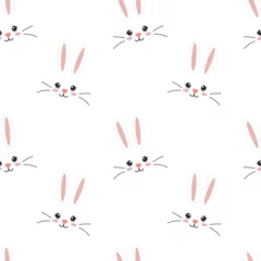 Seamless pattern with a rabbit face on a white background. Rabbit head, vector seamless background. White long ears, rabbit face. Vector illustration. Happy Easter. © Alina