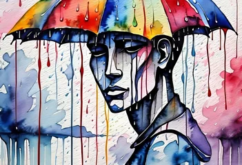 Foto op Canvas cabeza humana pensamiento lluvia de colores © karloss2006