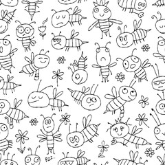 Funny Bees family. Beehive seamless pattern background for your design - 692587164