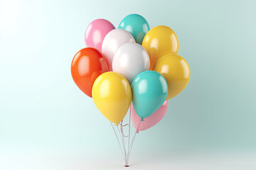 Colorful Helium Balloon Bunch for Birthday Celebration on White Background. Perfect for Anniversaries, Valentine's Day, and Party Decor