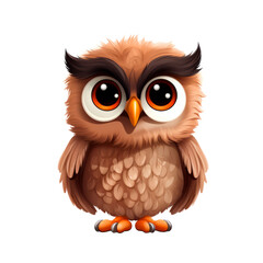 Cute owl isolated on transparent background. AI generated.