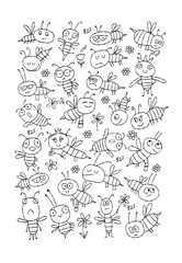 Funny Bees family. Beehive for your design. Vertical print background - 692589190