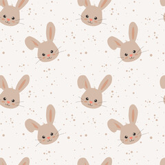 Seamless pattern with a rabbit face on a pastel background. Rabbit head vector seamless background. Vector illustration. Happy Easter.