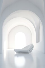 Minimal style white room with arch design, curve details