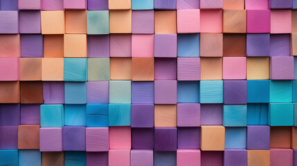 Colorful background of wooden blocks. A Spectrum of multi colored wooden blocks aligned