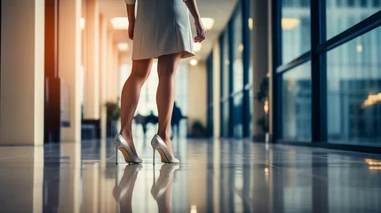 Foto op Plexiglas Low section of businesswoman in high heels standing in office hallway. © Aga Bak