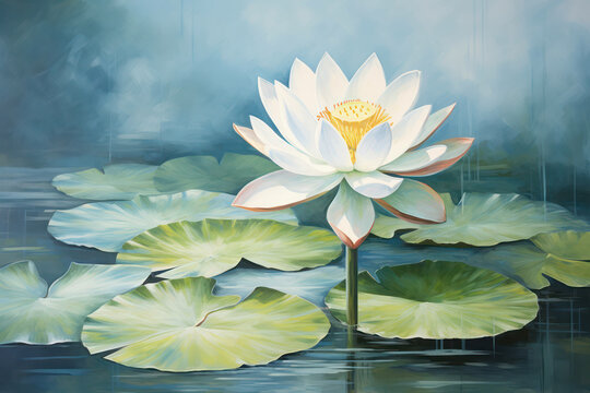 Water blooming lotus pond beauty summer lily plant green background nature aquatic blossom flower