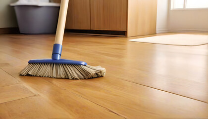 Parquet floor upkeep with a mop and cleansing foam, employing cleaning tools for maintaining cleanliness on the floor