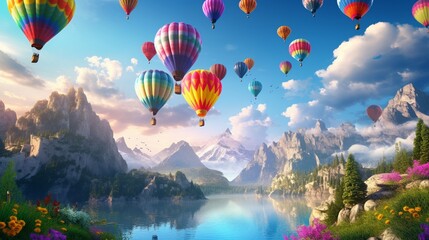Float into the world of joy on your birthday with a bunch of cheerful air balloons. Their vibrant hues will  a visual spectacle, setting the perfect tone for celebration. - Powered by Adobe