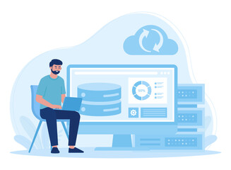 Fototapeta premium a man backing up to big data concept flat illustration