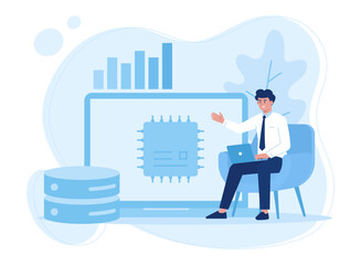 a man manages data concept flat illustration