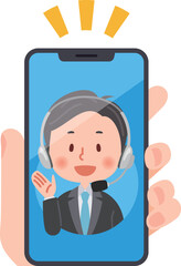 スマホに表示されるサポートセンターの男性