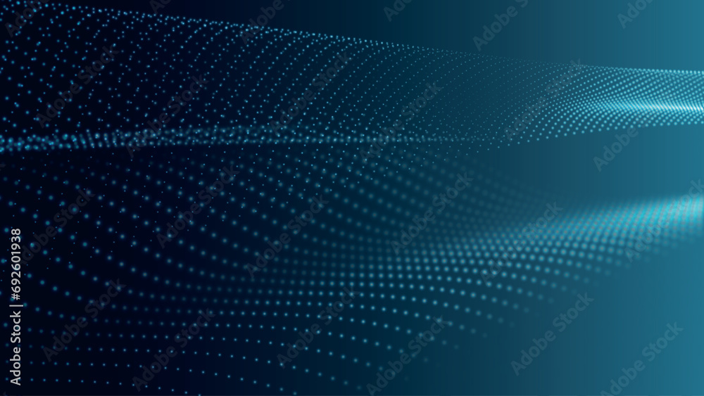 Poster abstract digital particle wave. futuristic dotted wave. big data digital code. technology or science
