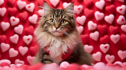 Cat dressed in valentines day costume.