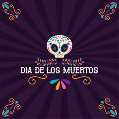 Isolated traditional skull Dia de los muertos template Vector