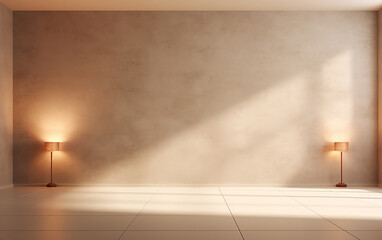 sfondo minimalista vuoto per inserimento e promozione di prodotto, luce finestra , , luce su muro...