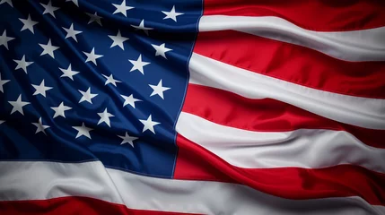 Foto op Plexiglas American Flag Wave Close Memorial Day or 4th Of July. © muhammad