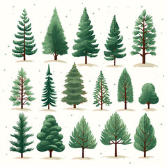 Fir free evergreen plants set winter christmas plants botanical set clipart forest illustrations minimalism printable textile wrapping paper icons