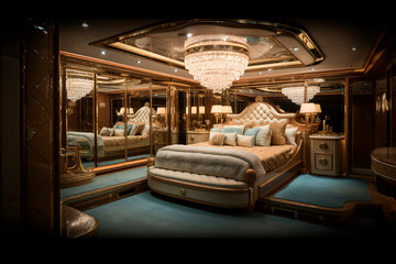 Interior of premises on a luxury mega yacht or apartment on a cruise ship.