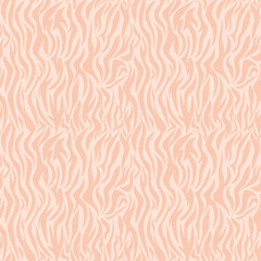 Zebra fur seamless pattern with color of year 2024 Peach. Texture of striped animal skin. Fashion and luxury textile design. Perfect for print, fabric, backdrop, cover, banner, wrapping paper. - obrazy, fototapety, plakaty