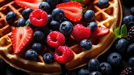 blueberry fruit waffle food illustration strawberry pineapple, mango kiwi, peach raspberry...