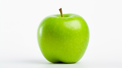 a standalone green apple, its vivid color contrasting with a pristine white background.