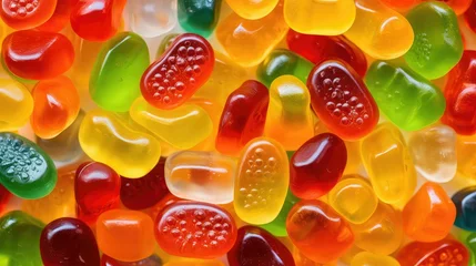 Poster fruity jelly candy food illustration chewy gummy, snack sugary, gelatin dessert fruity jelly candy food © vectorwin