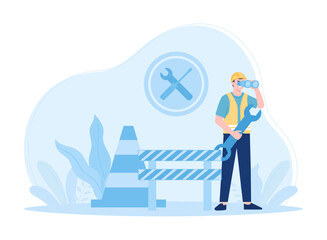 construction worker holding keys concept flat illustration