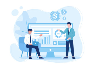 colleagues discuss about growth analysis concept flat illustration