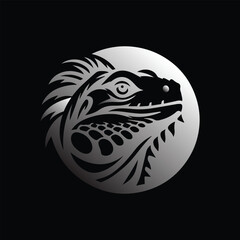 black and white gradient iguana mascot logo