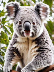 Koala sitting on a tree and looking at the camera, Australia