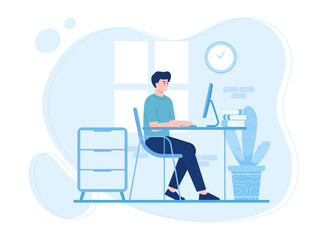 Obraz na płótnie Canvas a man working in an office concept flat illustration
