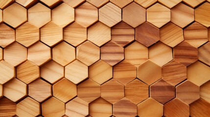 Wooden hexagon background Close up of abstract geometric wooden shapes hexagons - obrazy, fototapety, plakaty