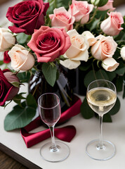 Fototapeta na wymiar Detailed cozy hearts Champagne roses