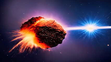Illustration of a comet and its impact - obrazy, fototapety, plakaty