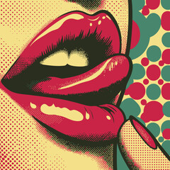 retro halftone vector abstract female lips