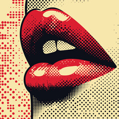 retro halftone vector abstract female lips