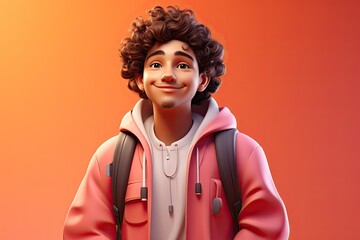 3D cartoon character of a young teenager in a hoodie.