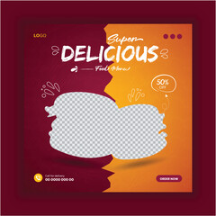 Modern and elegant food social media post design. Delicious burger food social media post template.
