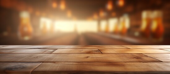 rustic countryside bar background with wooden table board foreground, idea for display mock-up, Generative Ai